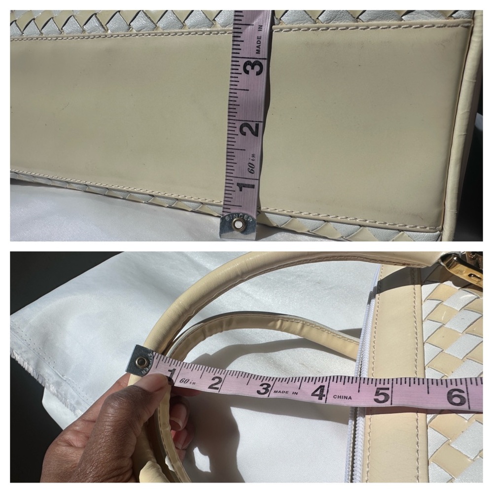BALLY Woven Leather Satchel Cream Ivory Top Handle Italy - Picture 12 of 13